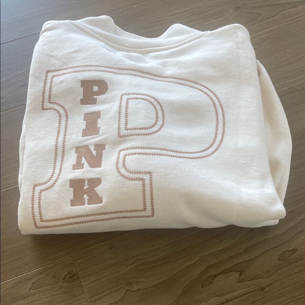 PINK Victoria's Secret Cream Half -Zip Sweatshirt w/ Tan Lettering